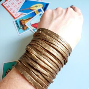 Bronze Leather Multi Strand Wrap Snap Bracelet